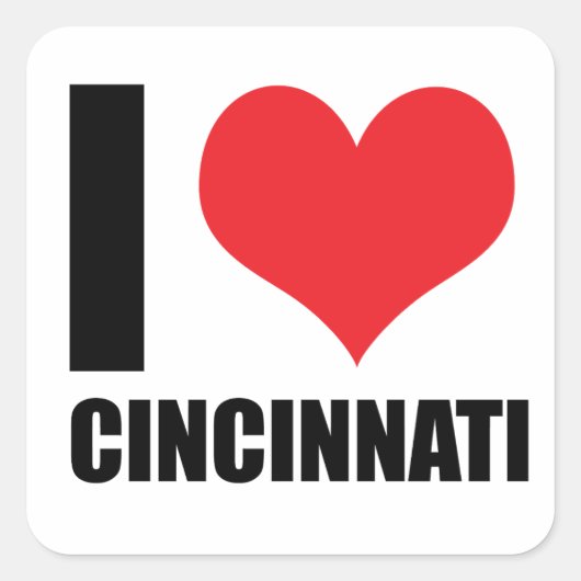 Sticker Carré J'aime Cincinnati (Devant)