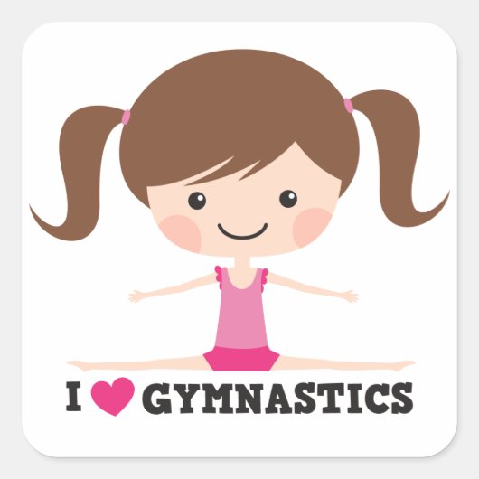Sticker Carré J'aime gymnastique mignonne fille de dessin animé (Devant)