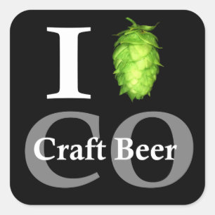 Sticker Carré J'aime (houblon) la bière de métier du Colorado