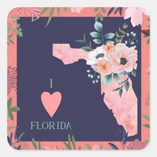 Sticker Carré J'aime la Floride (Devant)
