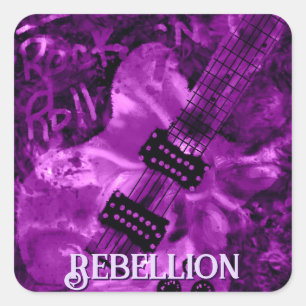 Sticker Carré J'aime la guitare électrique personnalisée Rock 'N
