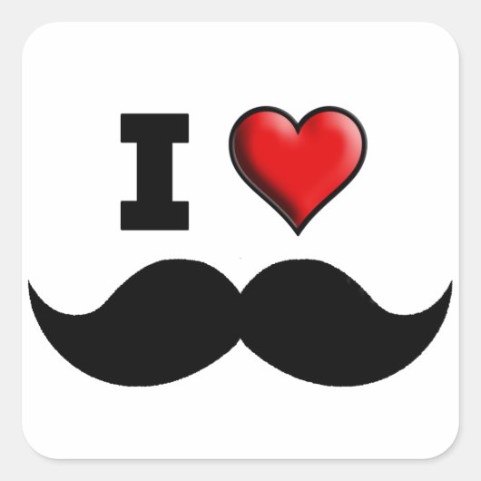 Sticker Carré J'aime la moustache (Devant)