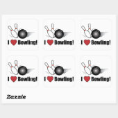 Sticker Carré J'Aime Le Bowling ! (Feuille)