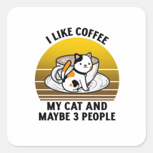 Sticker Carré J'aime le café mon chat et peut-être 3 personnes