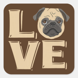 Sticker Carré J'aime le Carlin drôle