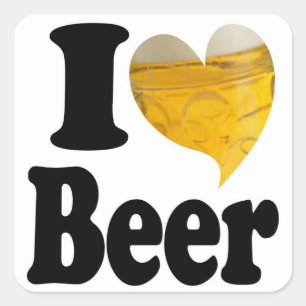 Sticker Carré J'aime le cœur de bière