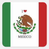 Sticker Carré j'aime le drapeau mexique - mexicain (Devant)