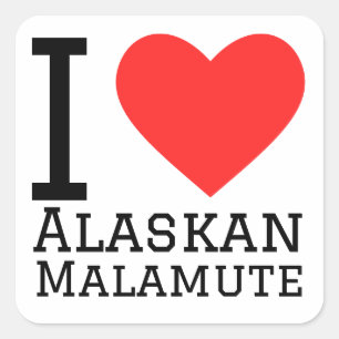 Sticker Carré J'aime le malamute en Alaska