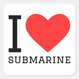 Sticker Carré J'aime le sous-marin