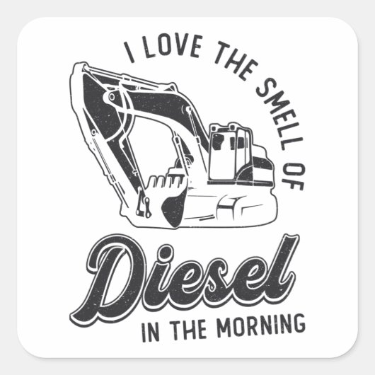 Sticker Carré J'Aime Le Travailleur De Construction De L'Excavat (Devant)