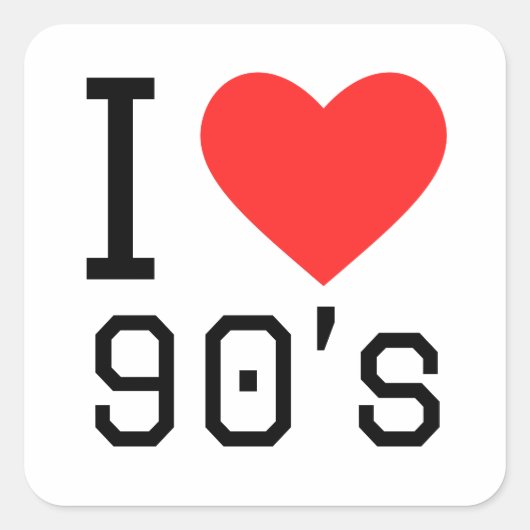Sticker Carré J'aime les années 90 (Devant)
