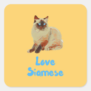Sticker Carré J'aime les chats siamois