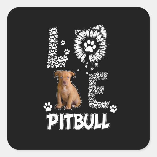 Sticker Carré J'aime les chiens Pitbull (Devant)
