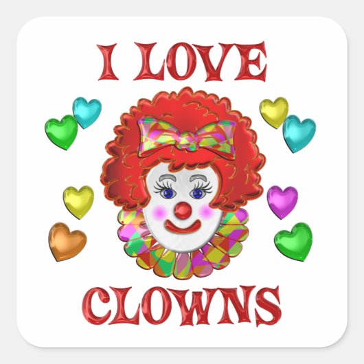 STICKER CARRÉ J'AIME LES CLOWNS (Devant)