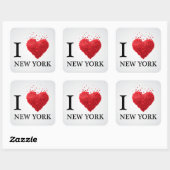 Sticker Carré J'aime les Coeurs de New York (Feuille)