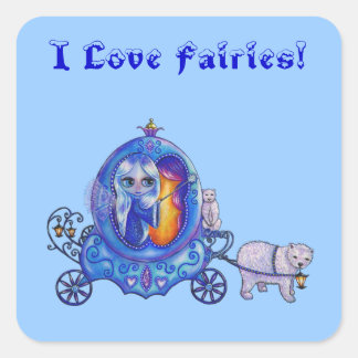 Sticker Carré J'Aime Les Fées ! Fée, Porte-bulles, Ours Polaire