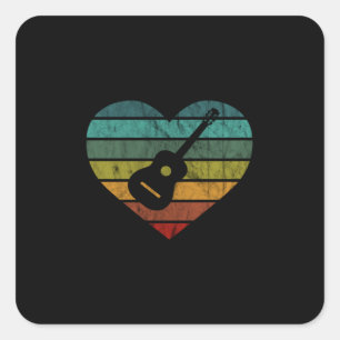 Sticker Carré J'aime les guitaristes avec guitare acoustique