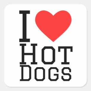 Sticker Carré J'aime les hot dogs