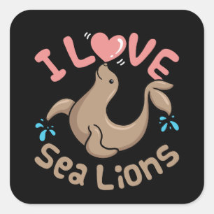Sticker Carré J'aime les lions de mer