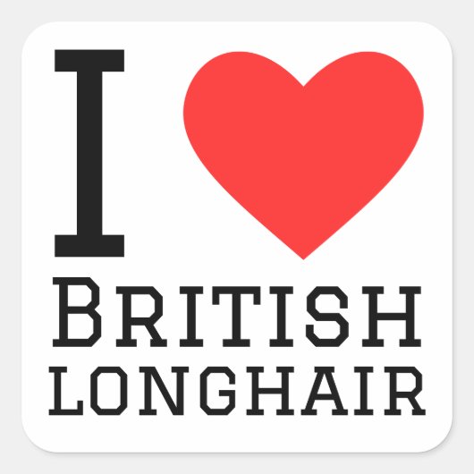 Sticker Carré J'aime les longhair britanniques (Devant)