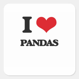 Sticker Carré J'aime les pandas
