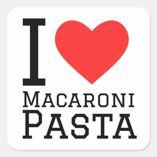 Sticker Carré J'aime les pâtes aux macaroni (Devant)
