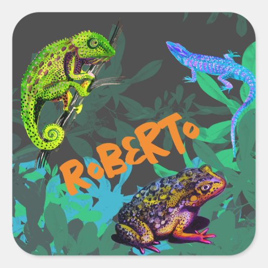 Sticker Carré J'aime les reptiles (Devant)