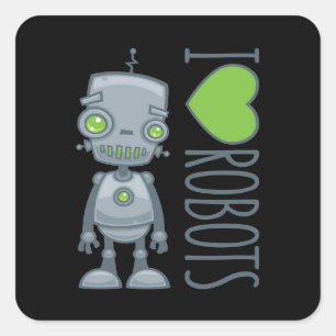 Sticker Carré J'aime les robots
