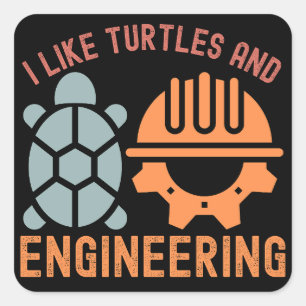 Sticker Carré J'aime les Tortues et l'Ingénierie