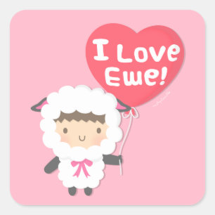 Sticker Carré J'aime l'humour mignon de calembour de moutons de