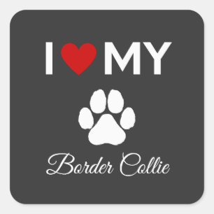 Sticker Carré J'aime ma frontière Collie chien texte personnalis