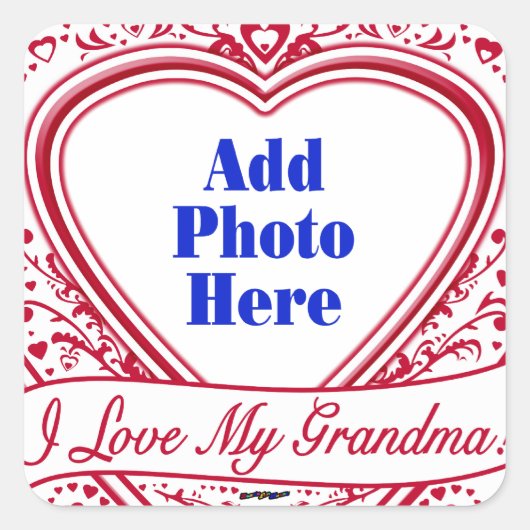 Sticker Carré J'Aime Ma Grand-Mère ! Photo Red Hearts (Devant)