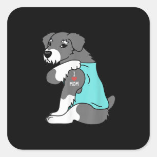 Sticker Carré j'aime maman tattoo schnauzer drôle mors day dog