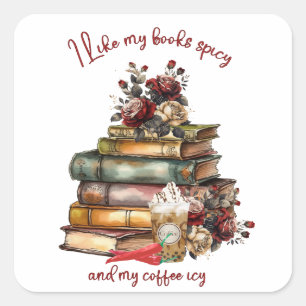 Sticker Carré J'aime mes livres épicés et mon café glacé