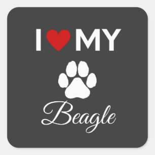 Sticker Carré J'aime mon chien Beagle texte personnalisé