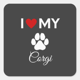 Sticker Carré J'aime mon chien Corgi texte personnalisé