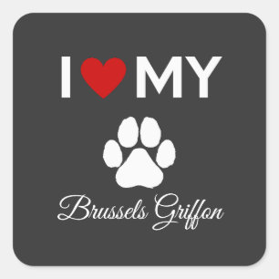 Sticker Carré J'aime mon chien de Bruxelles Griffon texte person