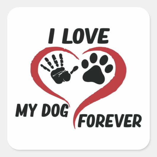 Sticker Carré J'aime mon chien jeter l'oreiller (Devant)