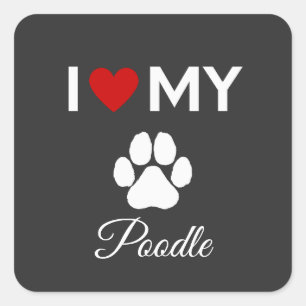 Sticker Carré J'aime mon chien Poodle texte personnalisé