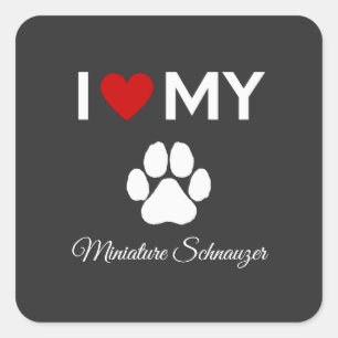 Sticker Carré J'aime mon chien Schnauzer miniature texte personn