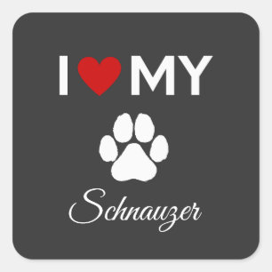 Sticker Carré J'aime mon chien Schnauzer texte personnalisé