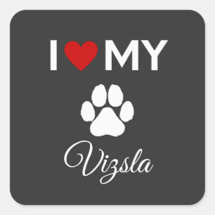 Sticker Carré J'aime mon chien Vizsla texte personnalisé