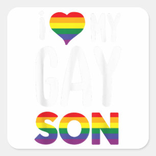 Sticker Carré J'AIME MON FILS GAY Fier Ally Rainbow Heart - Gay