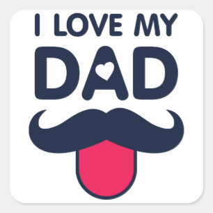 Sticker Carré J'aime mon père mignon icône moustache