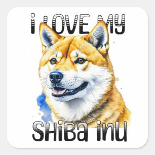 Sticker Carré J'Aime Mon Shiba Inu   Propriétaire de chien