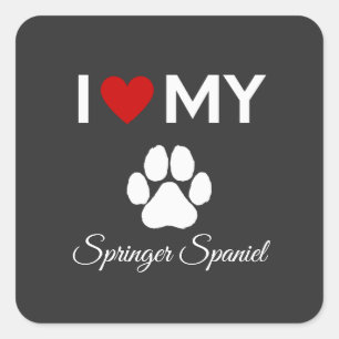 Sticker Carré J'aime mon Springer Spaniel chien texte personnali