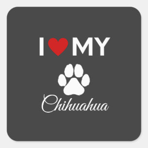 Sticker Carré J'aime mon texte personnalisé Chihuahua