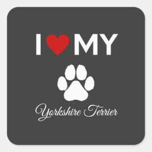 Sticker Carré J'aime mon Yorkshire Terrier chien texte personnal