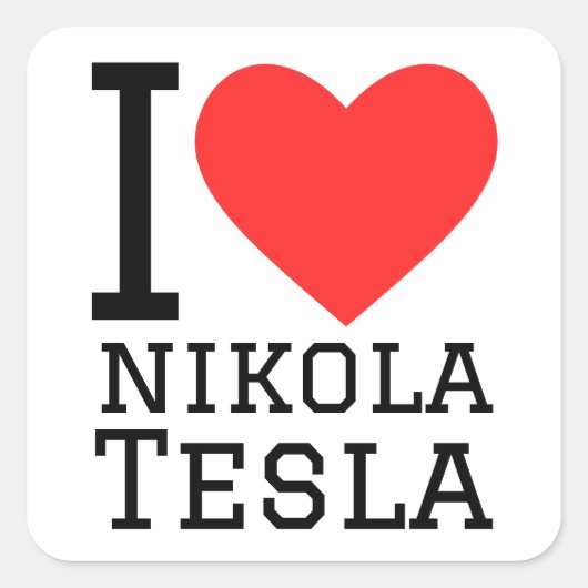 Sticker Carré J'aime Nikola Tesla (Devant)