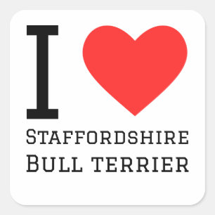 Sticker Carré J'aime staffordshire bull terrier